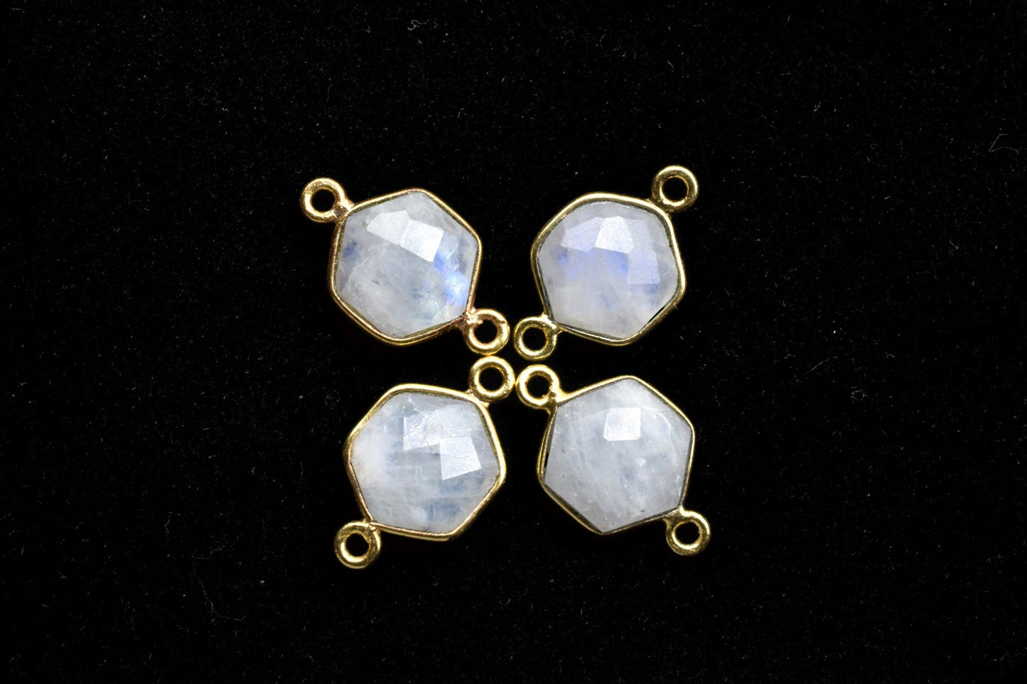 Moonstone 10mm Hexagon shape Double loop connectors,Moonstone Pendant,White Rainbow bezel link,Gemstone Hexagonal Cone Charm,Minimal Stone