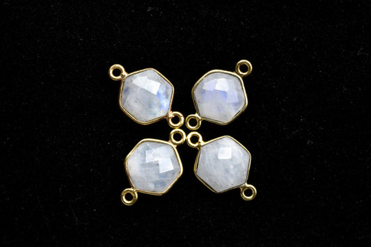 Moonstone 10mm Hexagon shape Double loop connectors,Moonstone Pendant,White Rainbow bezel link,Gemstone Hexagonal Cone Charm,Minimal Stone