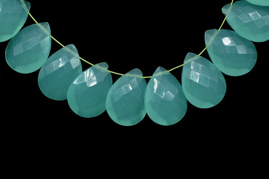 Aqua Chalcedony Pear shape 9x13mm Briolettes,Aqua Chalcedony Teardrop Briolette,Match Pair- Aqua Chalcedony Faceted Briolettes Calibrated