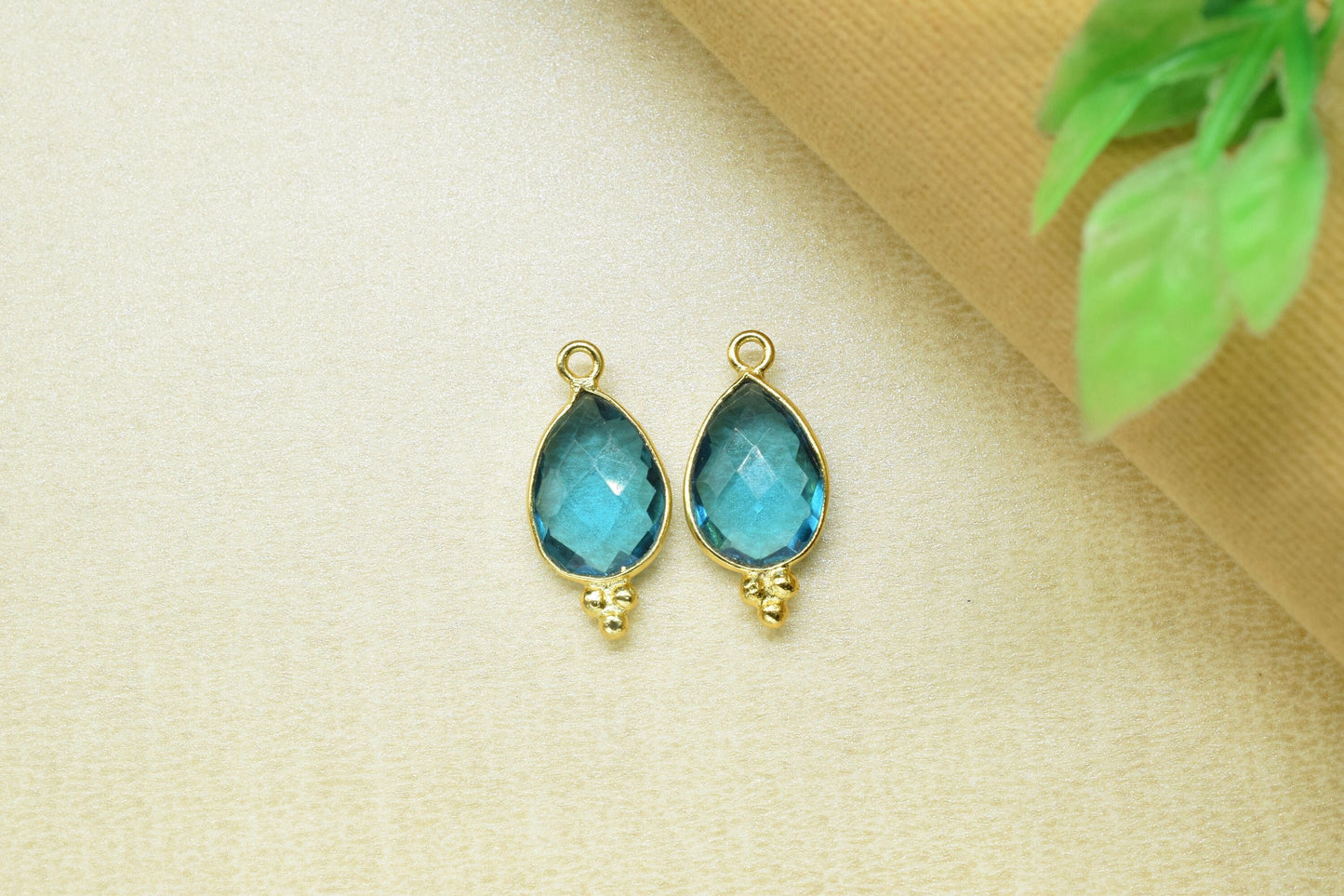 Blue Topaz Quartz 10x14mm Teardrop Shape Pendant Jewelry,Blue Topaz Gold Plated Single Bail Connector jewelry,Topaz Gemstone Teardrop Charms