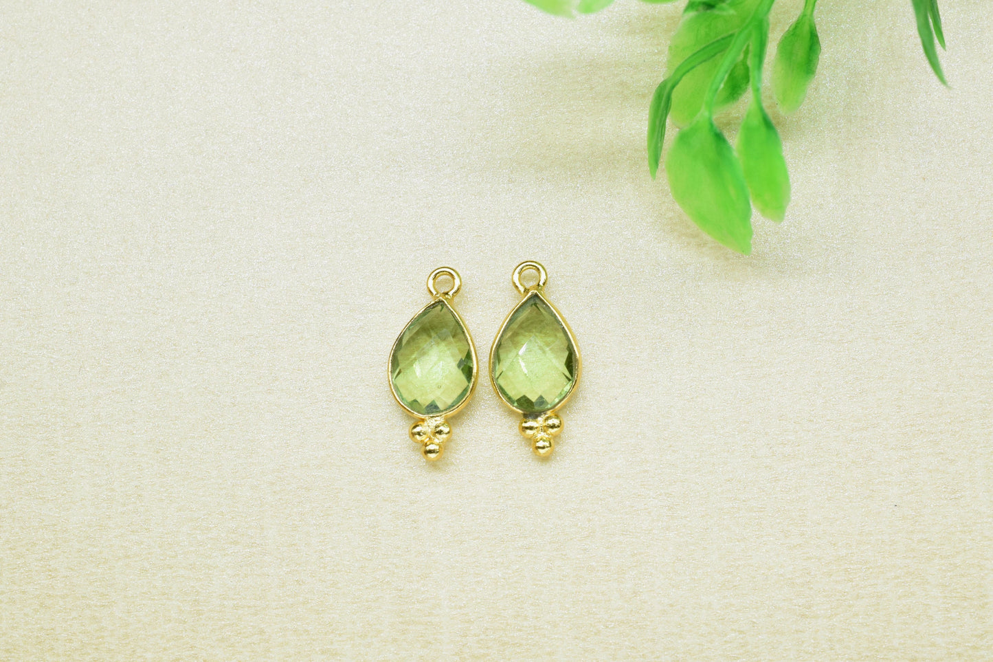 Green Amethyst Quartz 7x10mm Pear Shape charms,Green Amethyst Single Bail Pendant,Amethyst Gemstone Brass Charms Gold Plating Jewelry Making