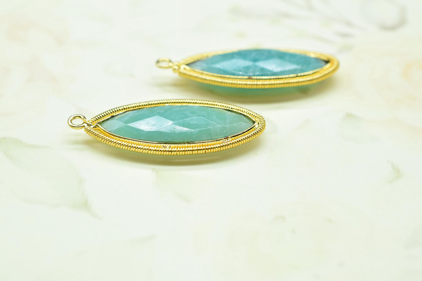 Amazonite 10x30mm Bezel Charm,Gemstone connector,Marquise Shape Charm,Single Bail Pendant,Handmade Component Pendant,Emerald Bezel Jewelry