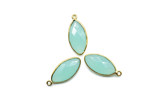 Aqua chalcedony 10x20mm Marquise shape charm,Brass Gold Plated bezel,Aqua chalcedony Pendants,Aqua chalcedony handmade charm,Aqua chalcedony