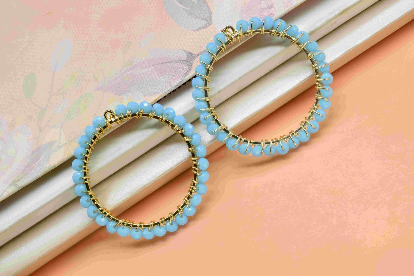 Turquoise Wire Wrapped Dangle Connector, Handmade Earring, Beaded Hoop Earring, Finding Component Turquoise Jewelry,Circle Pendant Component