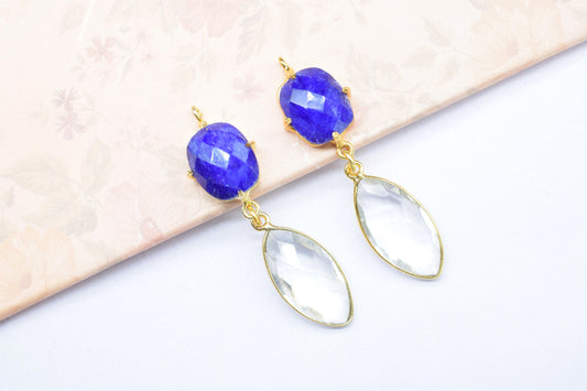 Blue Sapphire Bezel Connector/Station Bezel Link Pendant/Prong Bezel Jewelry/Handmade Jewelry/Crystal Quartz Pendant/Connector/Bday Gift