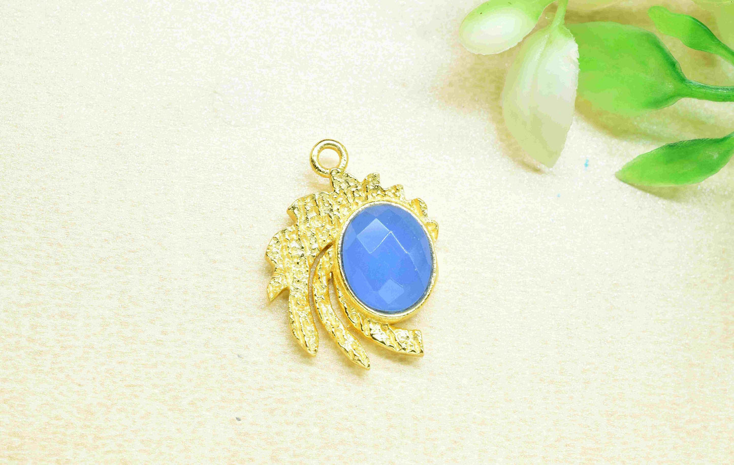 Blue Chalcedony Pendant ,  Gemstone Handmade Pendant , Bulk Gemstone Pendant , Gold Plated Connectors ,Single Bail Gemstone Connector Charm