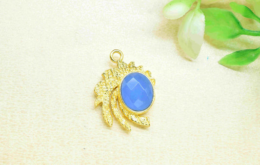 Blue Chalcedony Pendant ,  Gemstone Handmade Pendant , Bulk Gemstone Pendant , Gold Plated Connectors ,Single Bail Gemstone Connector Charm