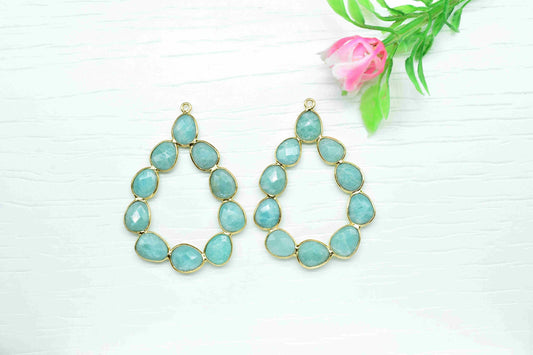 Amazonite Gemstone Oval Shape Earring Connector,Gemstone Single Bail Charm,Amazonite Stud Earring,Gemstone Stud Earring frame Connector,Gift