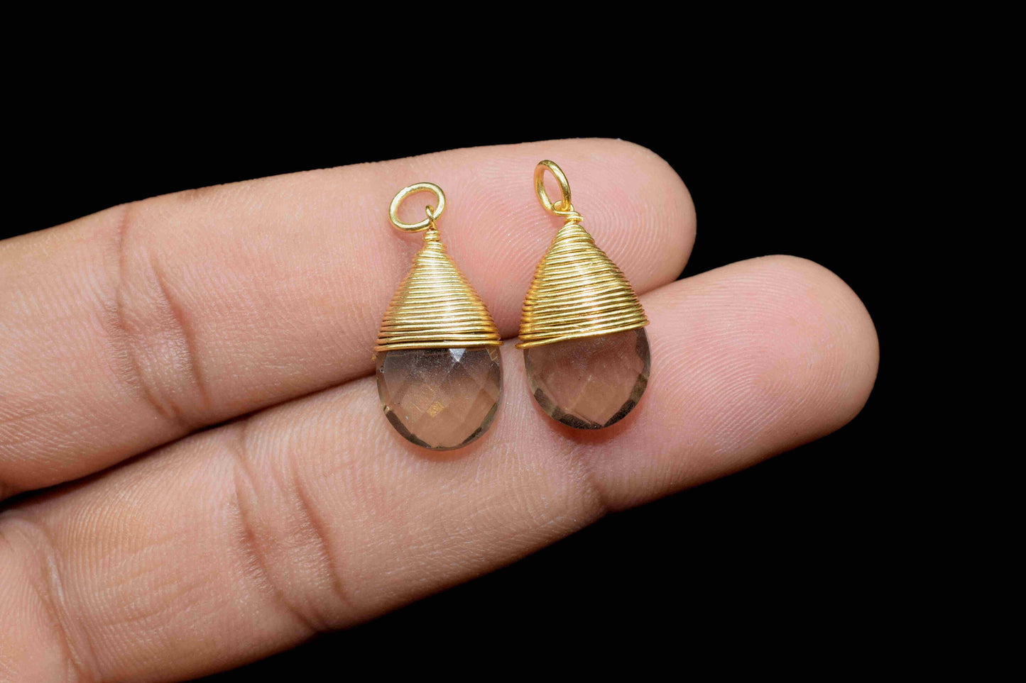 Smoky Quartz Faceted Connector, 10x18mm Smoky Quartz Charms, Jewelry Making, Gemstone Wire Wrapped Pendant,Loop Pendant,Smoky Quartz Jewelry