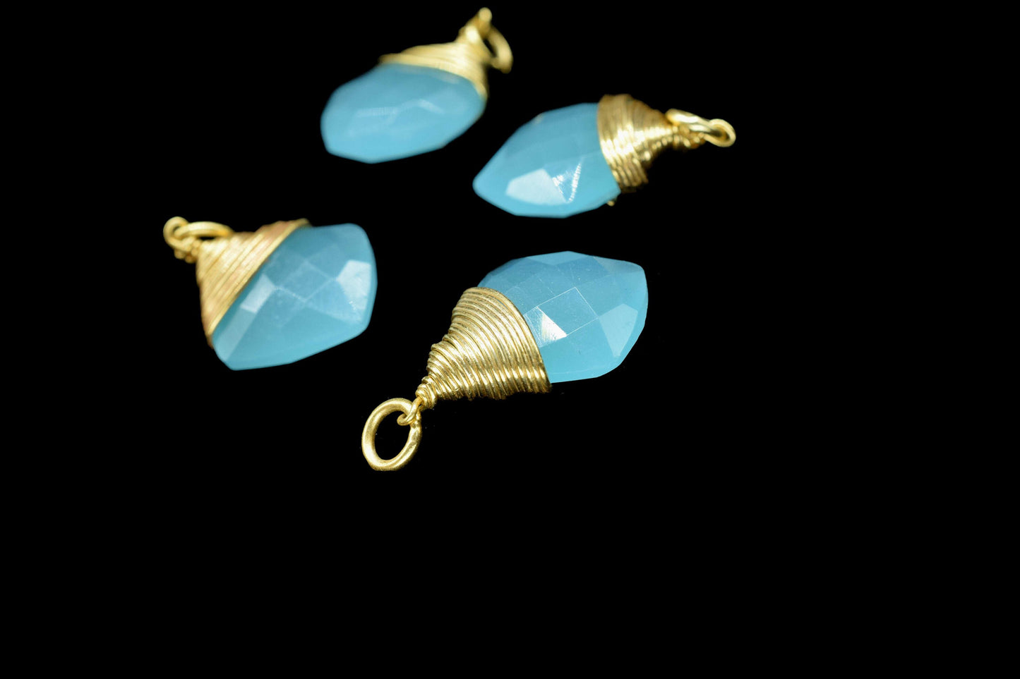 Aqua Chalcedony Square Faceted Connector,Gemstone Wire Wrapped Pendant,Loop Connector,Pendant Jewelry,Wire Wrapped Necklace,Aqua Jewelry