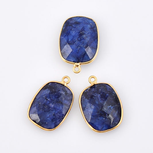 Blue Sapphire 14x18mm Bezel Charm pendant,Rectangle Shape Gold Plated bezel,Sapphire Vermeil Bezel,jewelry making charm,Gold Filled bezel