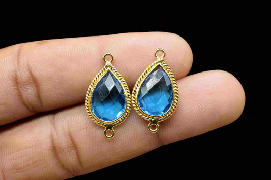 Blue Topaz Bezel Charms,Blue Topaz 9x13mm Teardrop Shape Bezel,Blue Topaz Gemstone Pendant,Finding bezel Charms Item,Jewelry Making Supplies