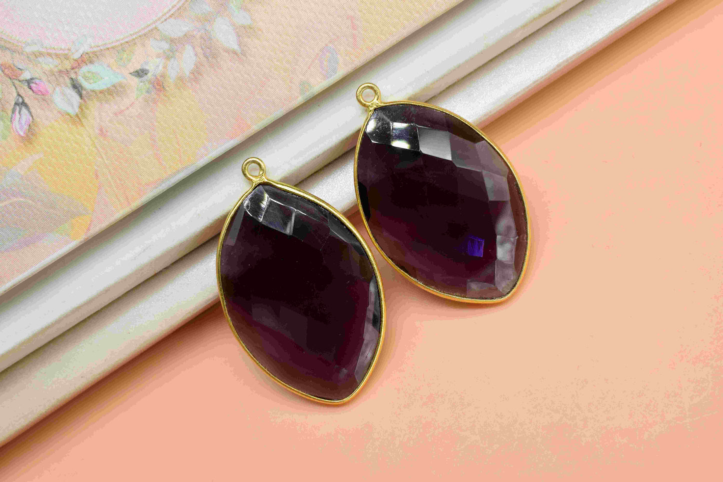 Amethyst 20x30mm Bezel,Marquise Shape Pendant,Single Bail Connector,Purple Gemstone Bezel Charm,Handmade Bezel Pendant,Amethyst Jewelry,Gift