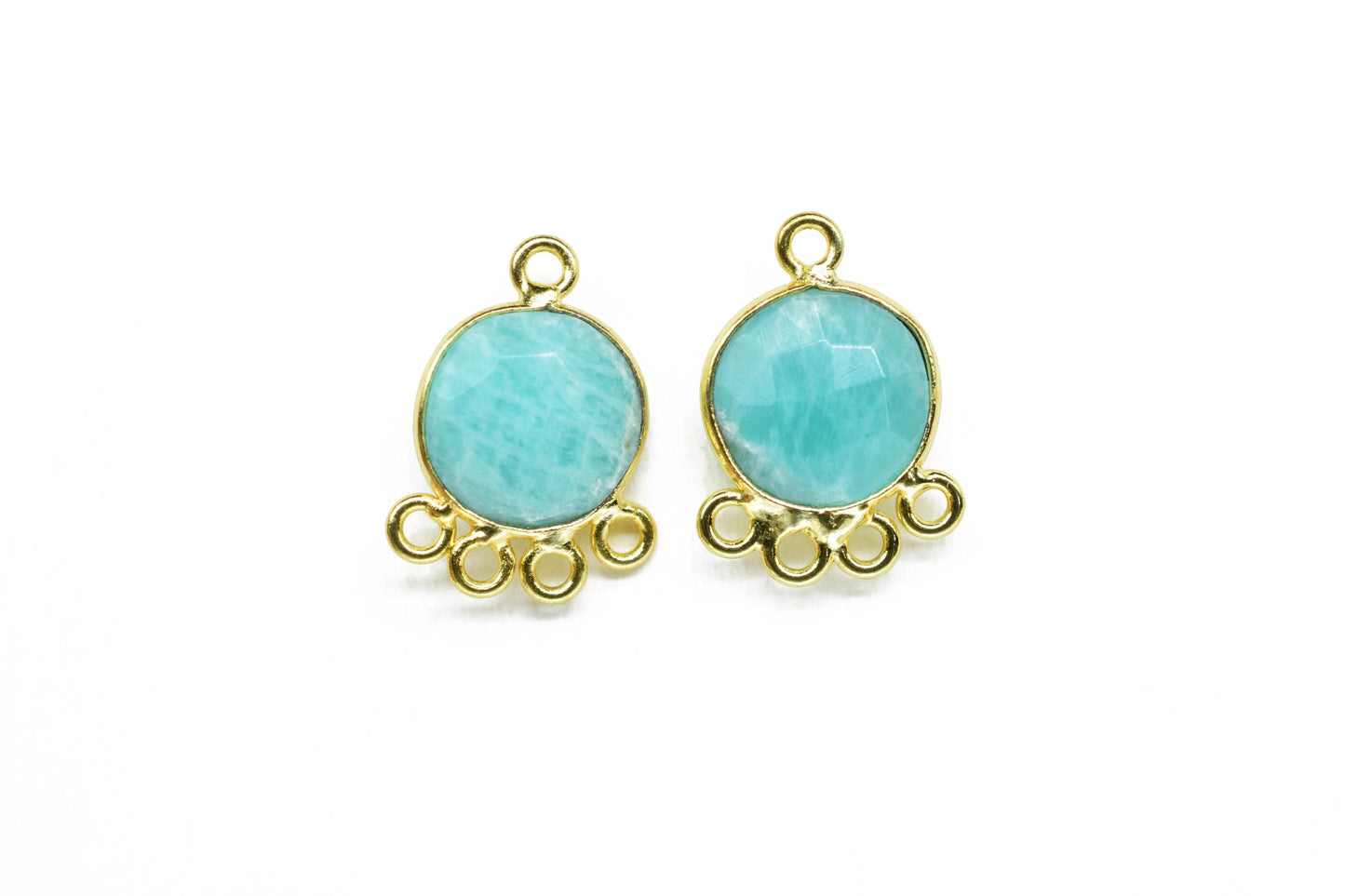 Amazonite 10mm Round Bezel Charm/Gemstone Brass Component/Single Bail Pendant charms/Round Handmade Jewellery Connector/B'day Gift