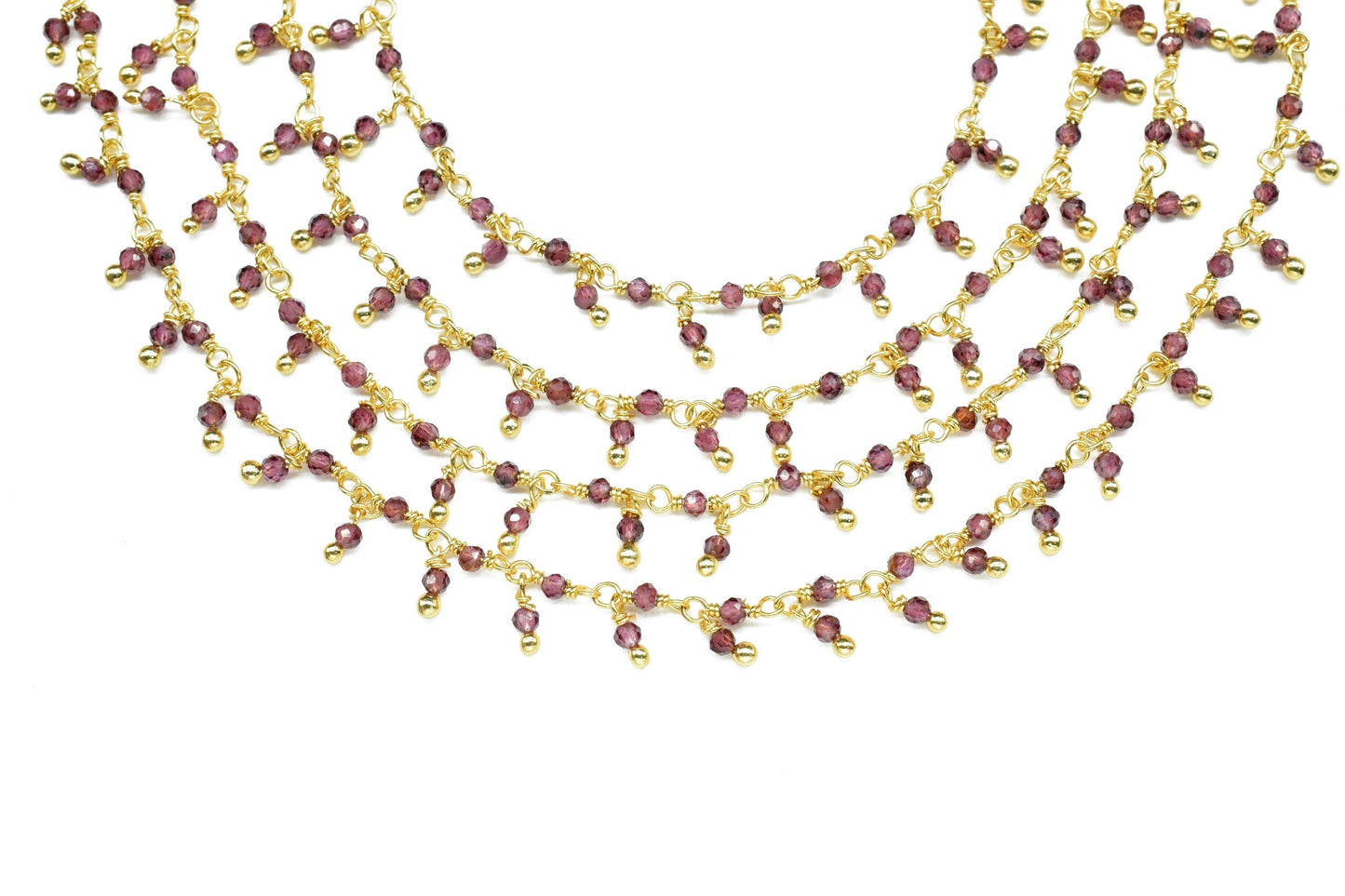 Garnet 2mm Cluster Rosary Chain,Gemstone Chain,Garnet Dangling Faceted Chain,Wire Wrapped Necklace Chain,Handmade Station Link Jewelry Gift