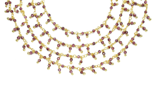 Garnet 2mm Cluster Rosary Chain,Gemstone Chain,Garnet Dangling Faceted Chain,Wire Wrapped Necklace Chain,Handmade Station Link Jewelry Gift