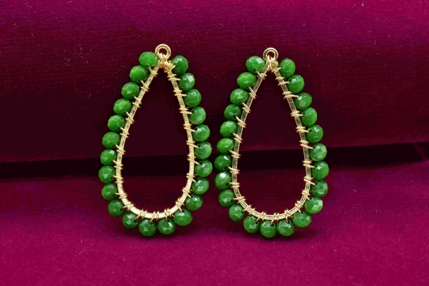 Emerald Quartz Wire Wrapped Earring,Gemstone Component,Handmade Connector,Dangle Earring Component,Finding Earring Component,Emerald Jewelry