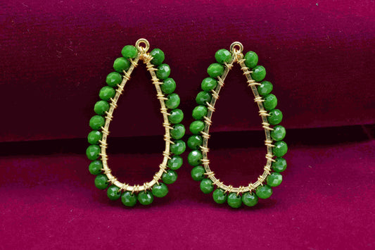 Emerald Quartz Wire Wrapped Earring,Gemstone Component,Handmade Connector,Dangle Earring Component,Finding Earring Component,Emerald Jewelry
