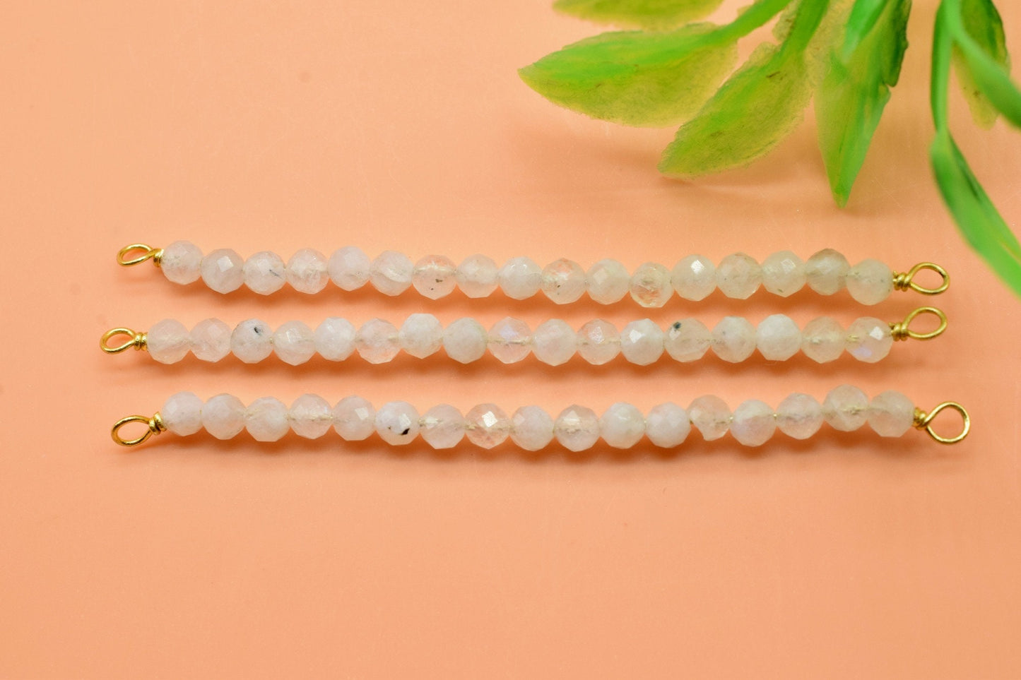 Moonstone Bar Pendant,Double Loop Connector,Wire Wrapped Beads Pendant,3mm Moonstone beaded Pendant,Double Bail,Necklace Making Supply,Gift