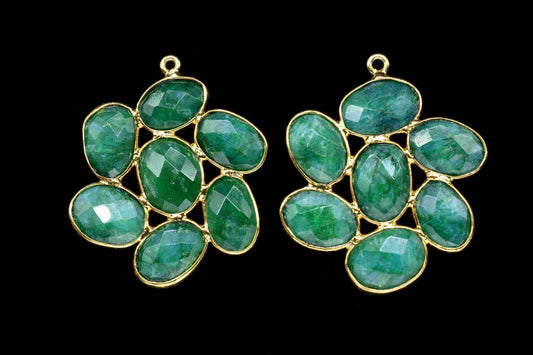 Emerald Component Earring,Oval Shape Gemstone Connectors Jewelry,May birthstone pendant,Emerald Jewelry,Gold Plated Pendant,Handmade Jewelry