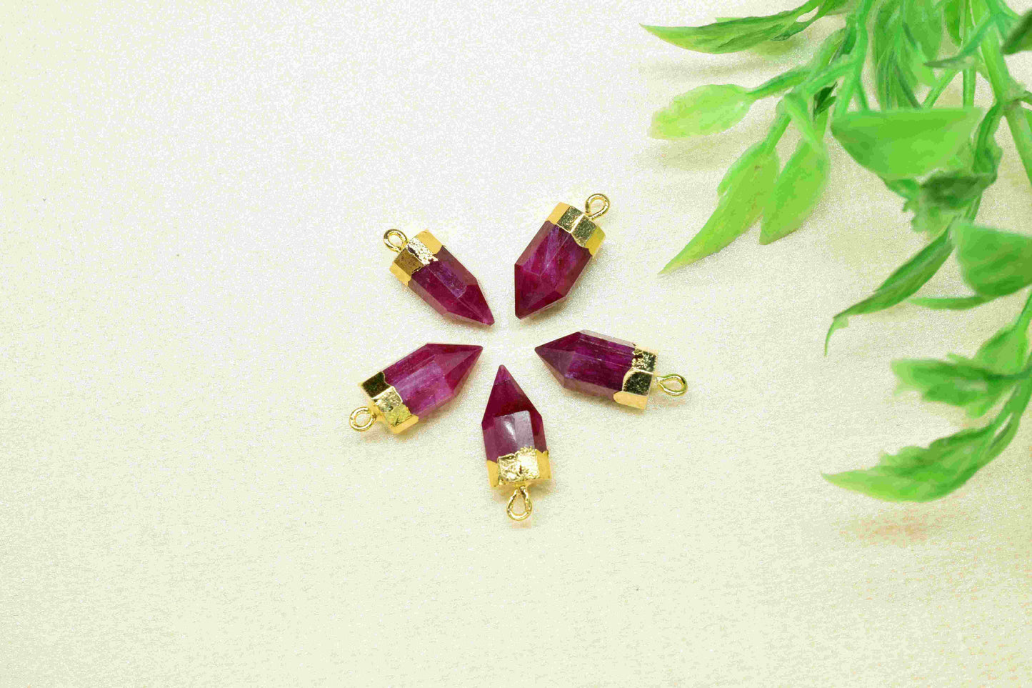 Ruby Gemstone 6x13mm Pencil Shape Connectors,Ruby Gemstone Jewelry making charm,Ruby Faceted Gold Plating Pendant,Ruby connector,Gift