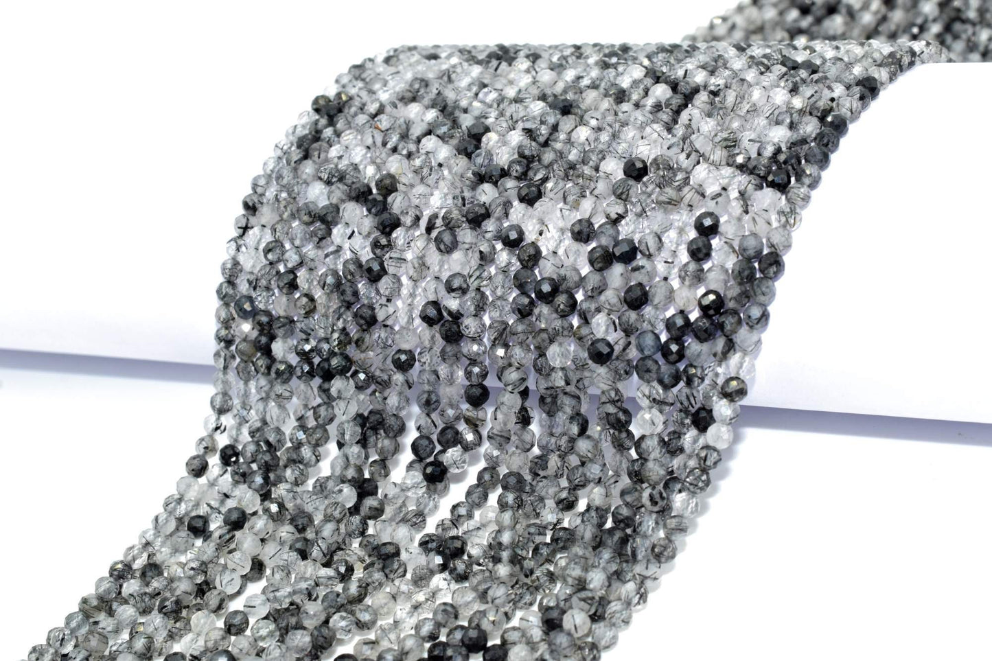 Black Rutile Beads,Rutile Faceted Rondelle Beads,Fine Quality bead strand,Rutilated Quartz Beads,3mm beads strand,black gemstone beads