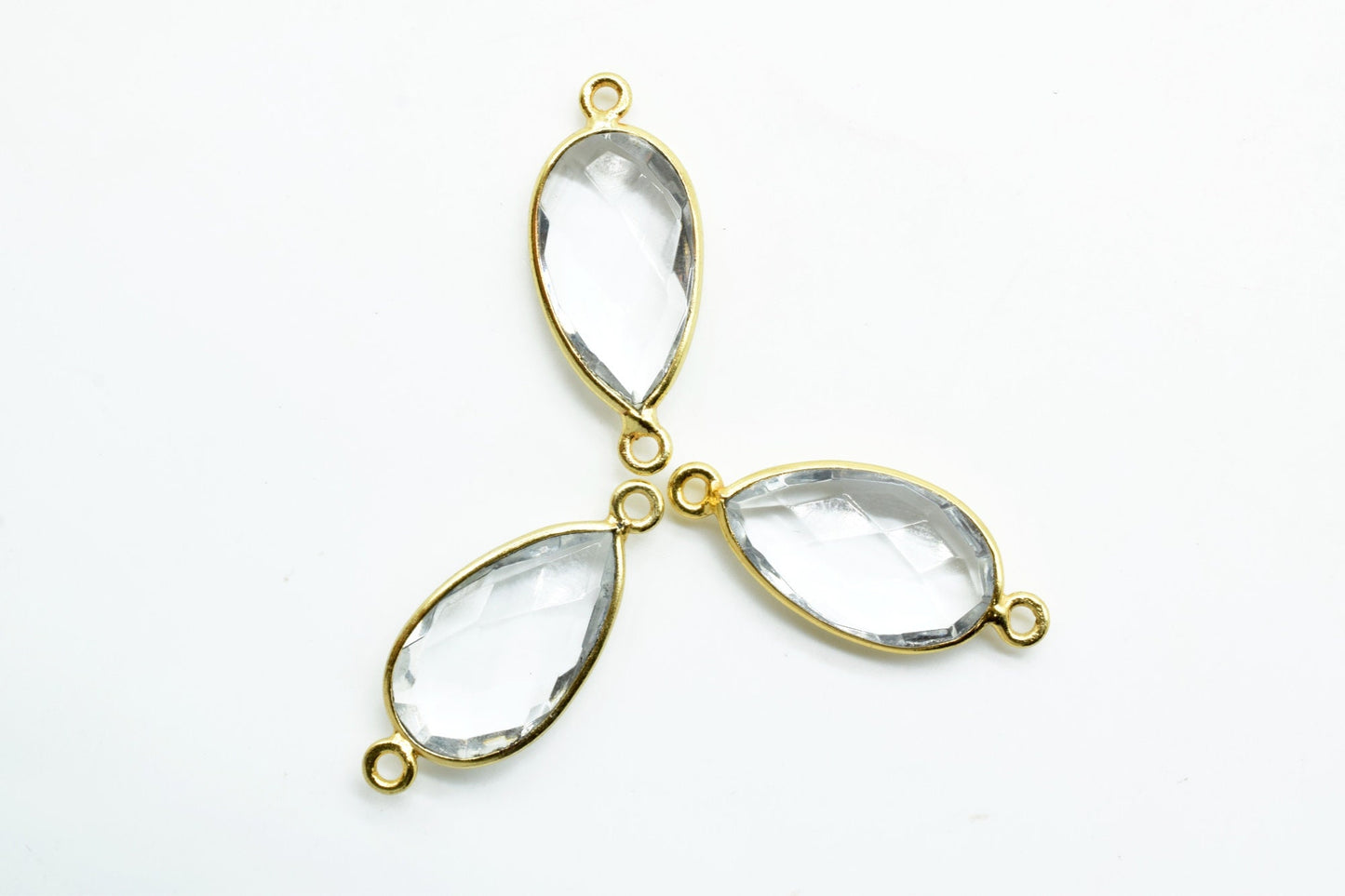 Crystal 10x18mm Pear shape double bail connector,Crystal Pear Shape Bezel Connector Gold Plated,Crystal Connector,Crystal Jewelry,Crystal