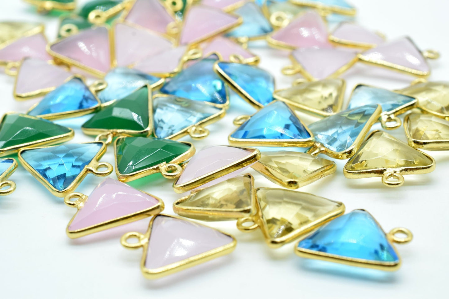 Sky Topaz 12mm Triangle shape pendant,Sky Topaz Gold Plated bezel,jewelry making charms craft,Sky Topaz single bail connectors,Fancy Topaz