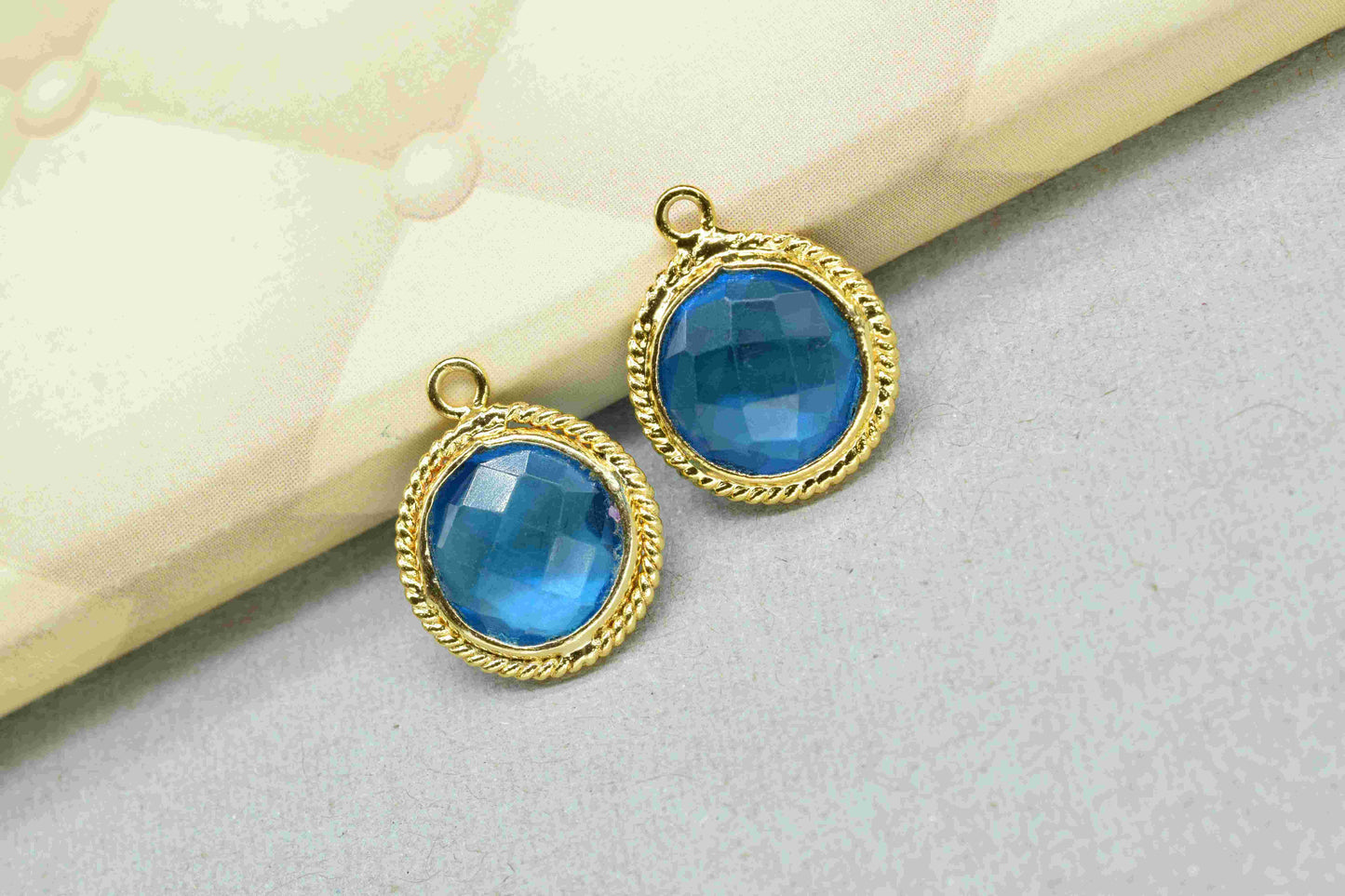 London Blue Topaz 10mm Round Single Bail Charms,Blue Topaz Bezels,Blue Topaz Bezels Charms,Topaz Single Loop Connector,Blue Topaz Charm,Gift