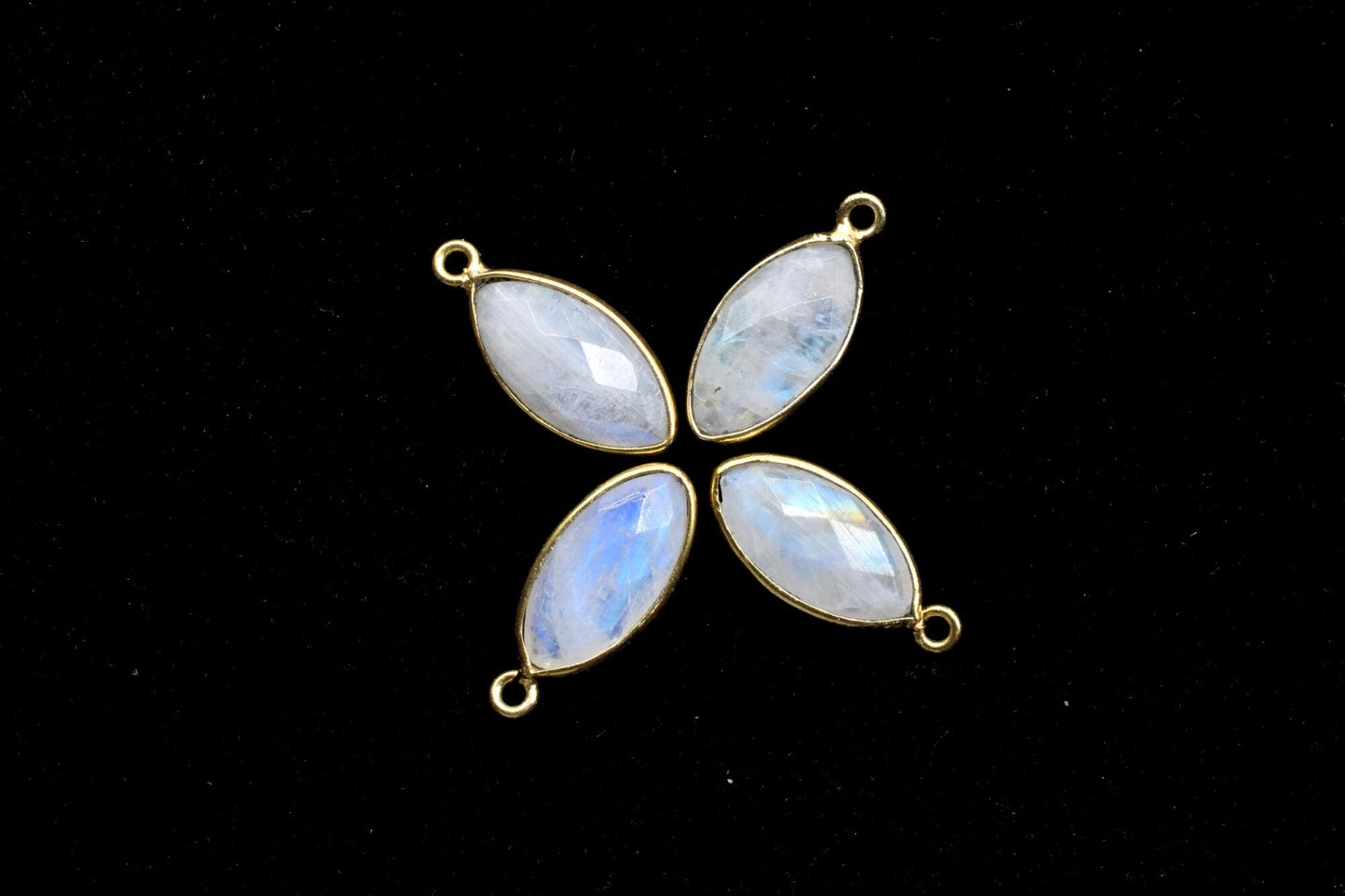 Moonstone 8x16mm marquise shape Single bail charms,Moonstone marquise Connector Pendants, White Rainbow Bezel Link Single Bail Connectors