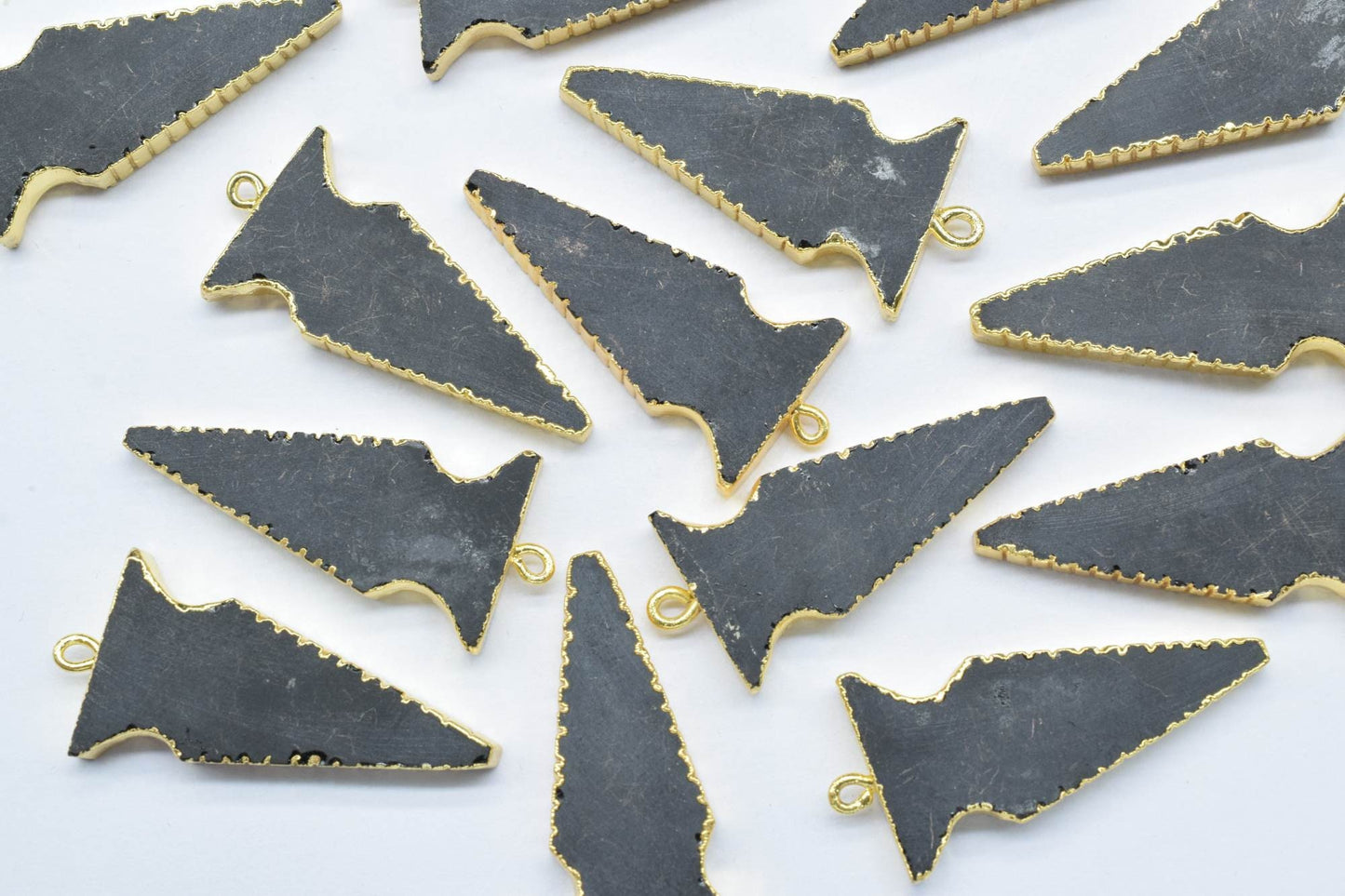 Black Onyx Arrowhead Pendants,Handmade Pendants,Necklace Connectors,Spear Head Jewelry,Gemstone Electroplated Charms,Single Bail Connectors