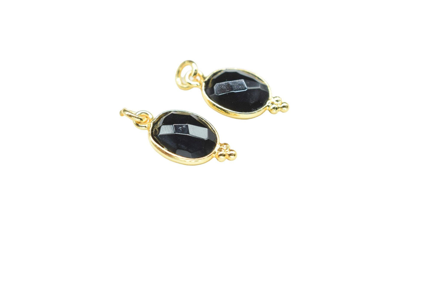 Black Onyx 8x10mm oval Shape Pendant Jewelry/Black Onyx Gold Plated Single Bail Connector jewelry/Black Onyx Gemstone Teardrop Charms,Gift