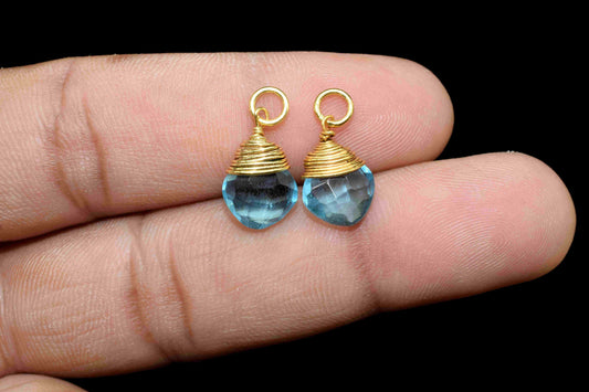 Sky Topaz Wire Wrapped Connector,8mm Square Gemstone Pendants,Wire Wrapped Necklace Charm,Jewelry Making Supply,single loop connectors,Gift