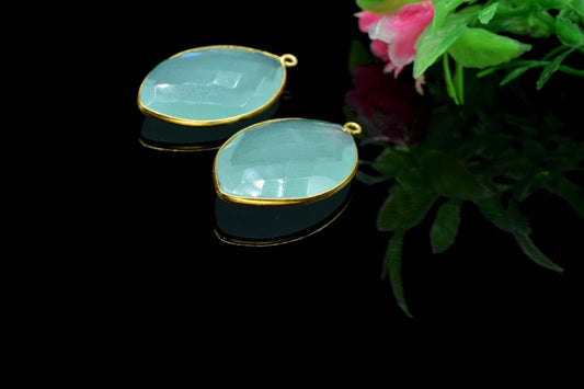 Aqua Chalcedony 20x30mm Bezel,Marquise shape pendant,single Bail connector,Gemstone Bezel Charms,Handmade bezel Pendant,Aqua Quartz jewelry