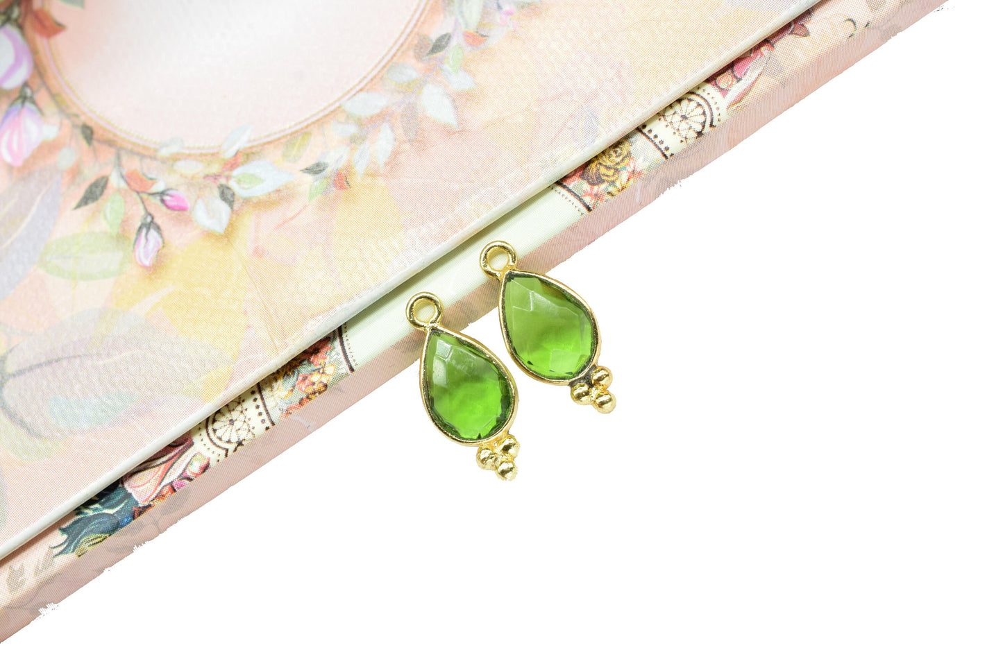 Peridot Faceted Gemstone 7x10mm Pear Shape Bezel charm,Peridot gold Plating Single Bail Over Brass Jewelry,Peridot Gemstone Components