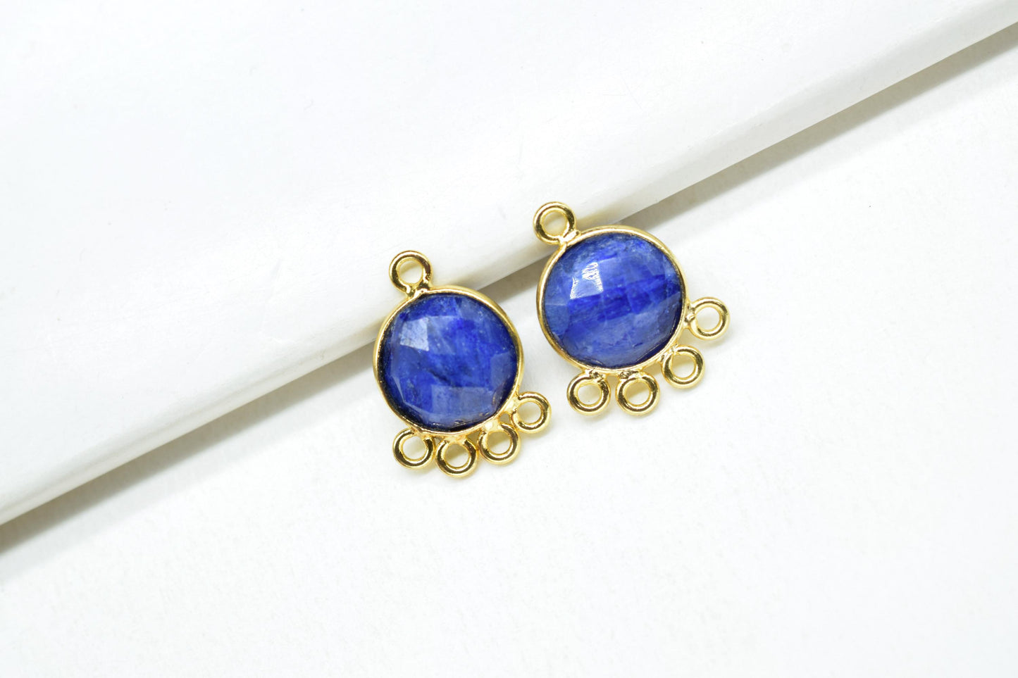 Blue Sapphire 10mm Round Bezel Charm/Gemstone Brass Component/Single Bail Pendant charms/Round Handmade Jewellery Connector/B'day Gift