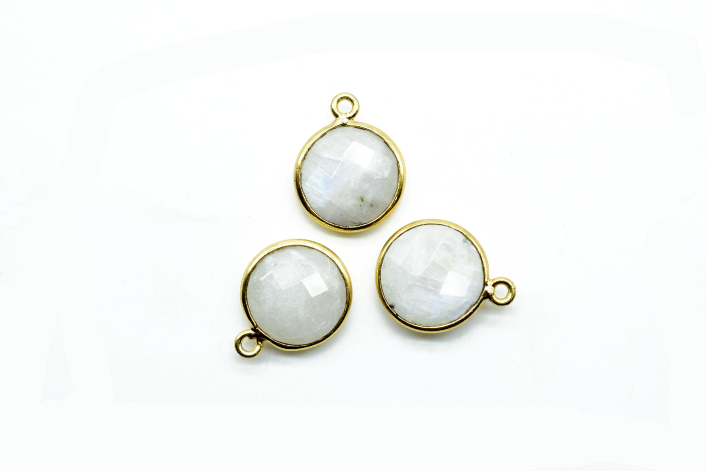 Moonstone 12mm Round charm,Moonstone Pendant,Round Gold Plated bezel,Moonstone Single Bail connectors,Moonstone Brass connectors,Moonstone