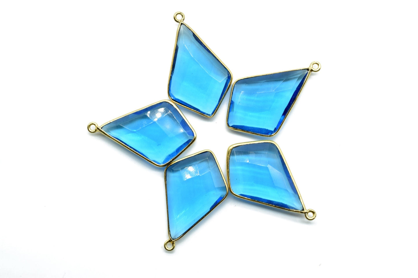 London Blue topaz 20x30mm Diamond shape single loop connectors,Blue topaz Gemstone Connectors,Gold Plated connectors,Single Bail Connector,