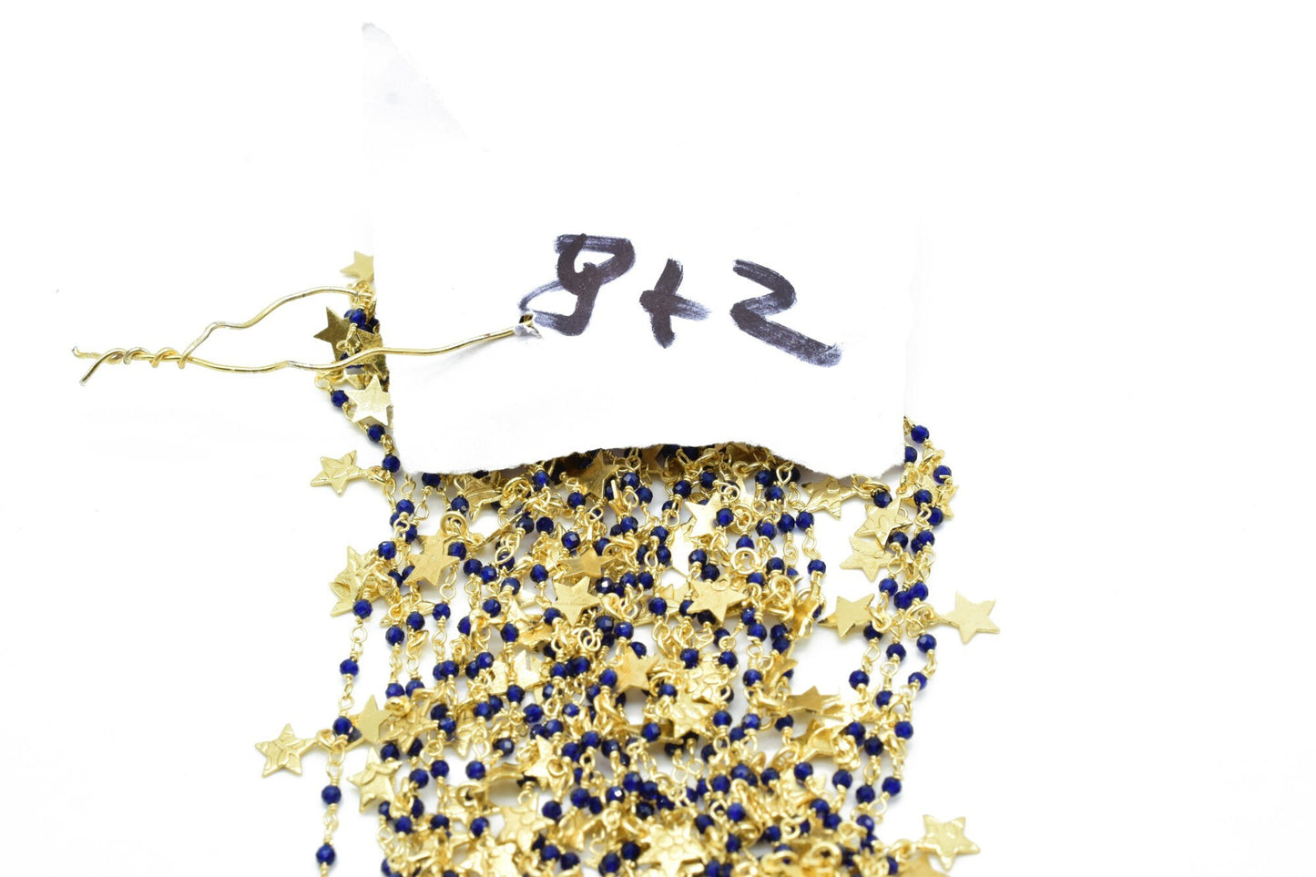 Blue Sapphire 2mm Beaded & Star Charm Chain,Sapphire Wire Wrapped Rosary Chain,Beaded Chain,, Chain by The Foot,Bead Wire Wrapped Chains