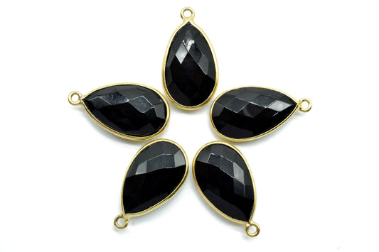 Black Onyx 12x20mm Pear shape charm,Black Onyx Pear Shape Bezel Connector Gold Plated,Black Onyx Connector,Single Bail Connector,Bezel Charm