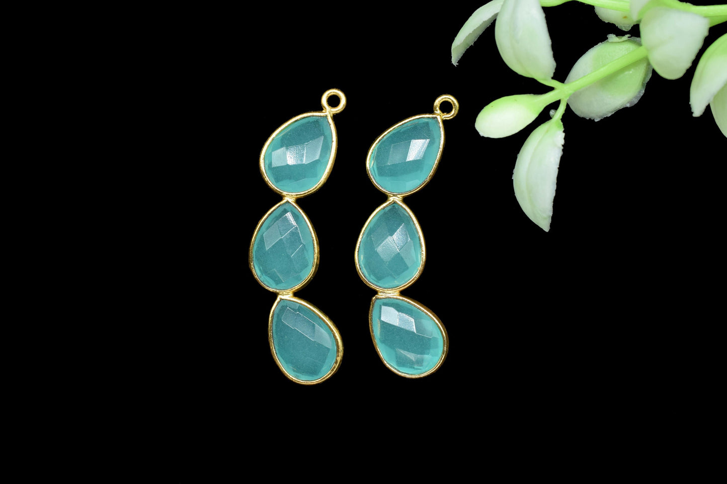 Handmade Pear Beads Connectors,Gemstone Craft Supply,Elegant Finding Beads,Three Stone Jewelry,Station Bezel Link,Components Earrings,Gift