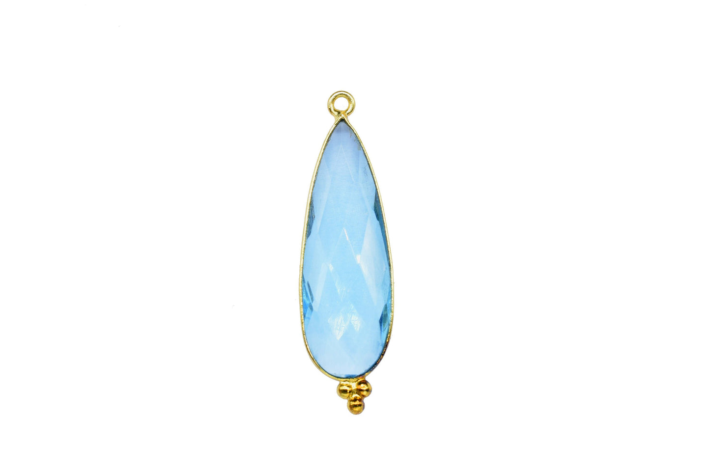 Sky Topaz 10x30mm Bezel charm,GemstoneTeardrop Sky Topaz Pendant,Bezel Link Supplies,Sky Topaz Jewelry Making,Brass Connector Pendant,Gift