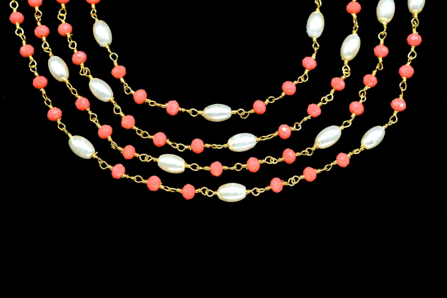 Red Coral Hydro Faceted Rondelle Beaded Rosary Chain,Finding Wire Wrap Chain,Pearl Rosary Chain,Gold Plated Rosary Chain,Jewelry Making Gift