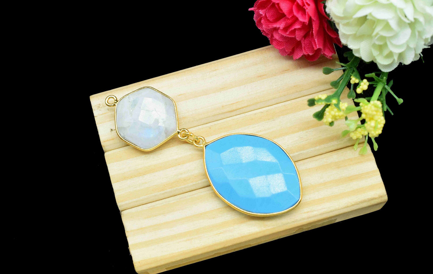 Moonstone + Turquoise  Component Pendants ,Multi Stone Dangle Earrings , Earring Component Jewelry ,Dangle pendant Charms, B'day Gift