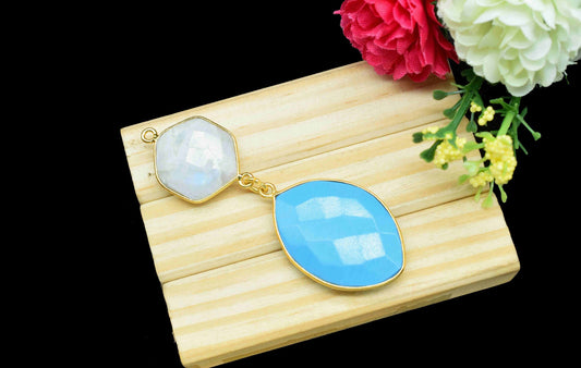 Moonstone + Turquoise  Component Pendants ,Multi Stone Dangle Earrings , Earring Component Jewelry ,Dangle pendant Charms, B'day Gift