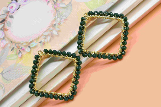 Green Agate Wire Wrapped Dangle Connector,Beaded Earring,Square Shape Pendant Component,Handmade Earring,Finding Component Agate JewelryGift