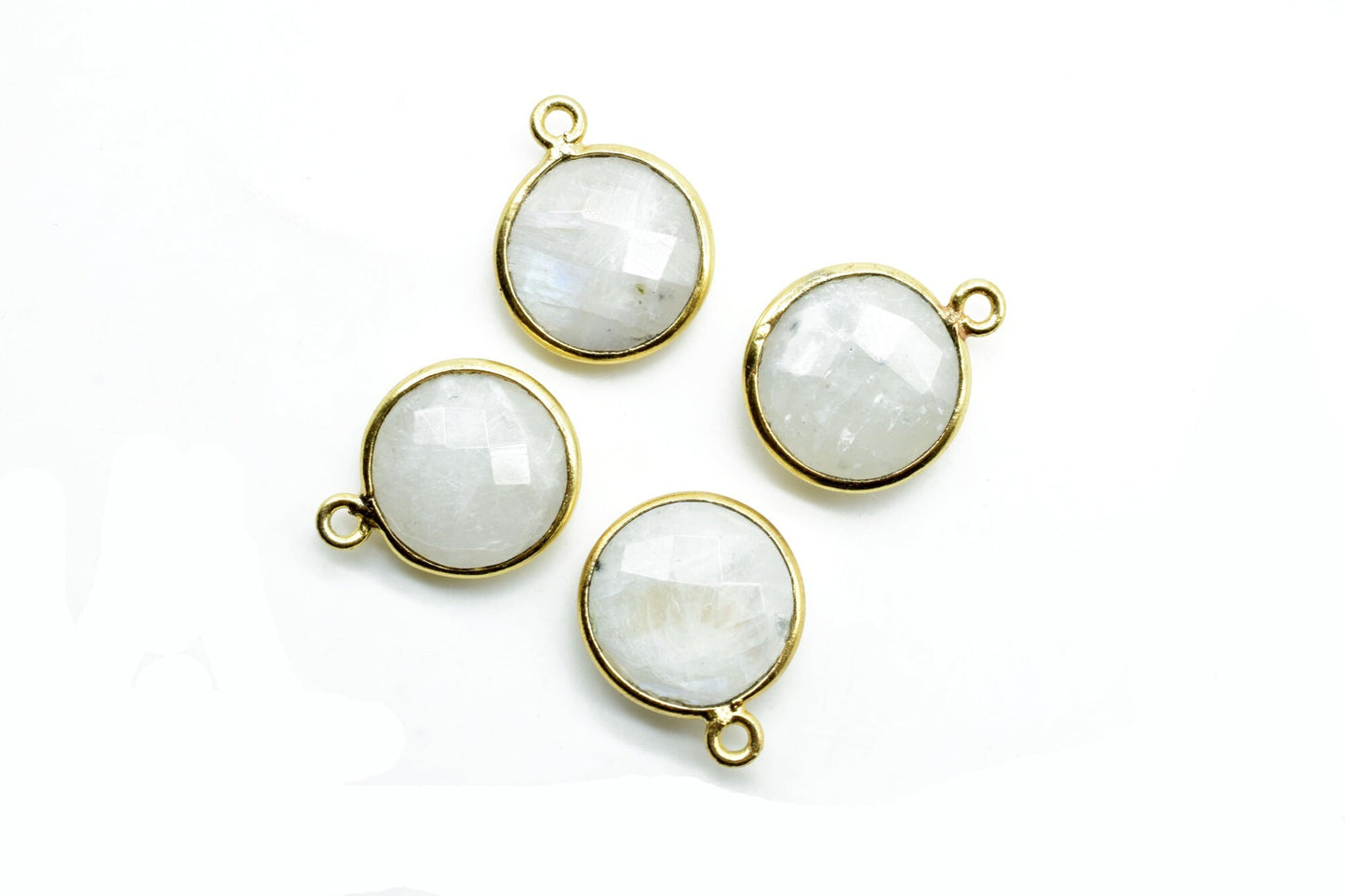 Moonstone 12mm Round charm,Moonstone Pendant,Round Gold Plated bezel,Moonstone Single Bail connectors,Moonstone Brass connectors,Moonstone