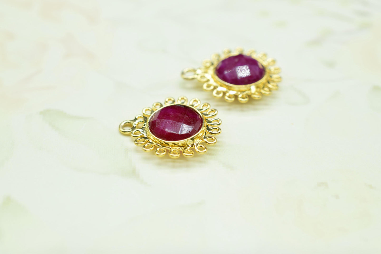 Natural Ruby 10mm Round Bezel Charm,Gemstone Brass Component,Single Bail Pendant,Round Faceted charms,Handmade Jewellery Connector,Gift
