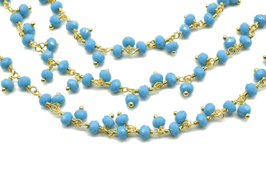 Turquoise Cluster wire wrapped rosary chain,Faceted Beaded Dangling Cluster Chain Sold Per Foot High Quality, bracelet, Boho Chic bracelet