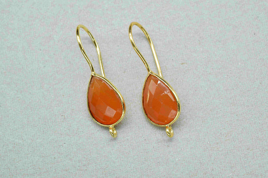 Carnelian 9x13mm Teardrop Shape Connector,Gemstone Component Earring,Carnelian Bezels Charms,Gold Plating Component,Carnelian jewelry, Gift